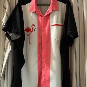 Short-Sleeve Flamingo Button-Down Shirt - Pink, White & Black